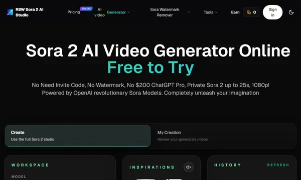 RSW Sora 2 AI Studio screenshot